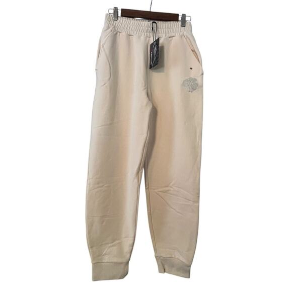 NWT KadyLuxe NOTRE DAME Reign Sweatpants •Women M• Cream Ivory Pants Fleece $100 - Picture 1 of 16